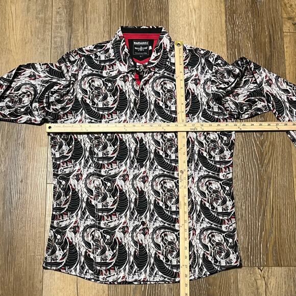 Barabas Abstract Imperial Button Up Collared Dress Shirt XL Black Red Baroque - Picture 7 of 7